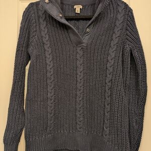 L.L. Bean 100% Cotton Dark Blue Cable Knit Sweater